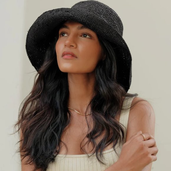 Jenni Kayne Accessories - Jenni Kayne Black Crochet Raffia Sun Hat M/L